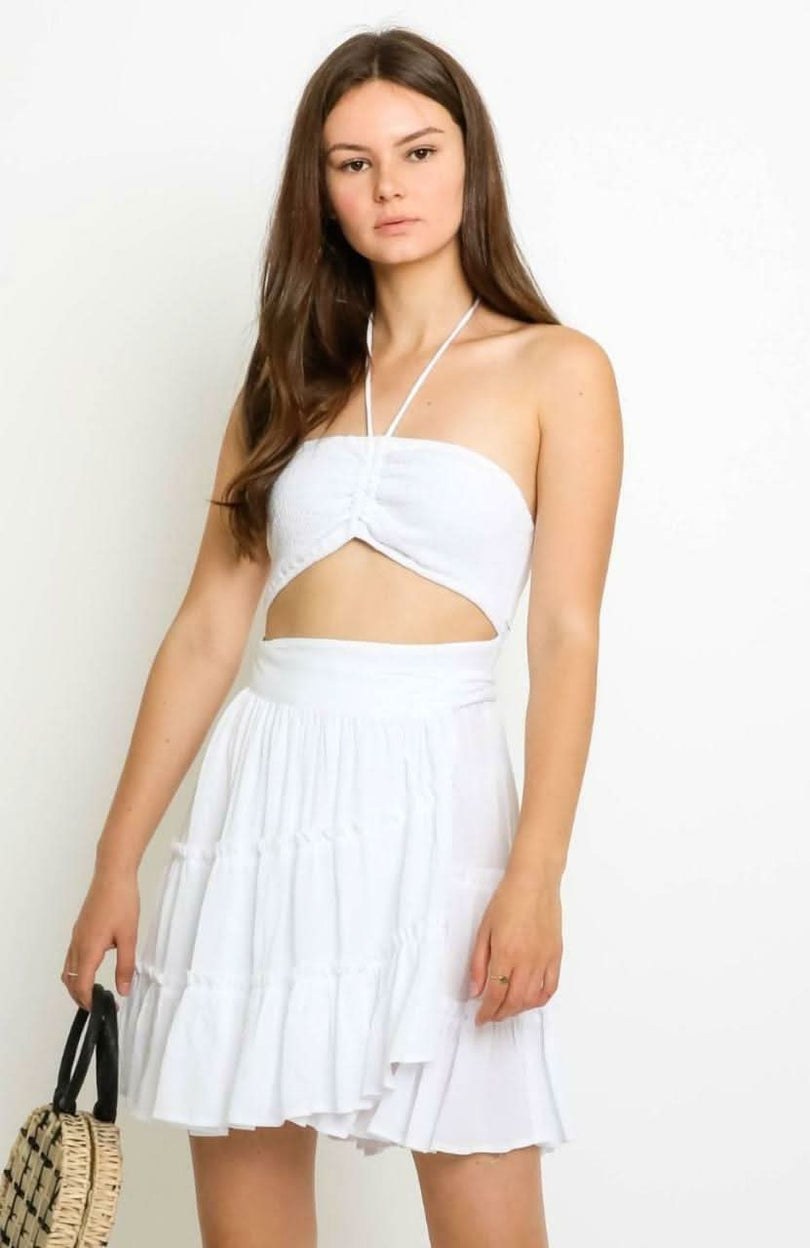 White Cutout Ruffle Dress