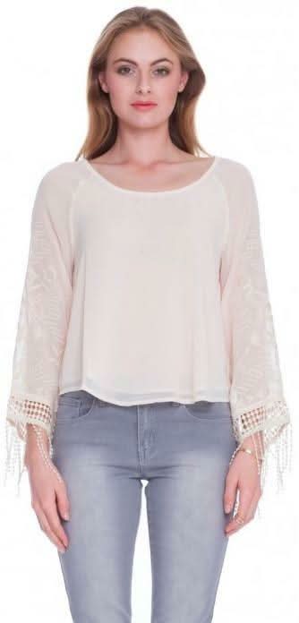 Cream Wide Sleeve Blouse