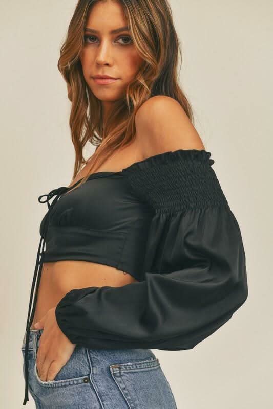 Black Long Sleeve Crop Top