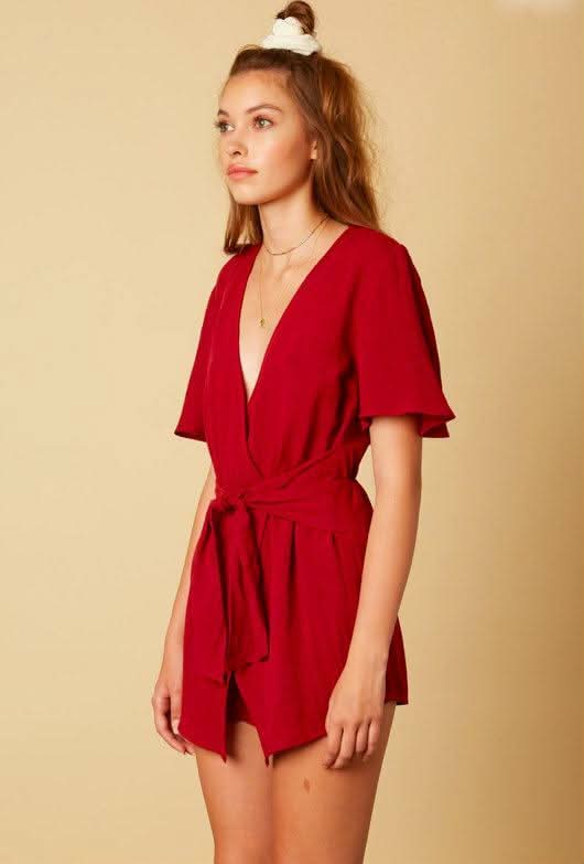 Burgundy Short Sleeve Romper 