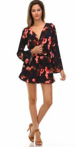 Serendipity Navy Floral Bell Sleeve Romper - Outfit View