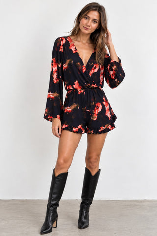 Serendipity Navy Floral Bell Sleeve Romper - Outfit View
