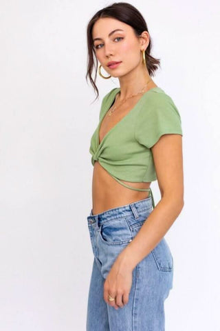 Evangeline Sage Wrap Crop Top - Side View