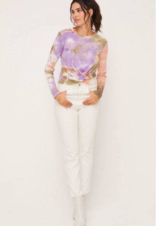 I Know You Do Peach and Olive Tie-Dye Twist Top - Outfit View