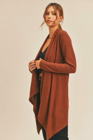 Lush Better Days Waffle Knit Waterfall Cardigan - Side View