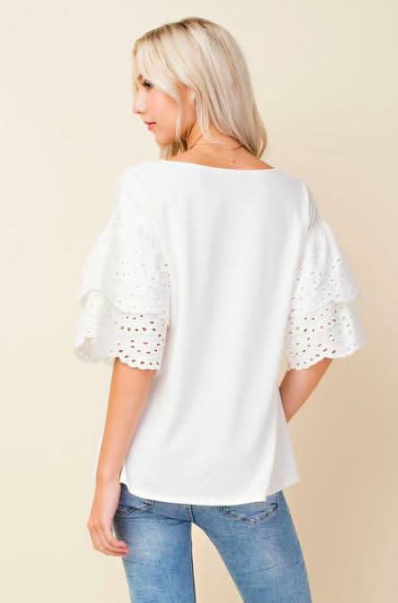 Lakeside White Eyelet Ruffle Sleeve Top -  BohoPink