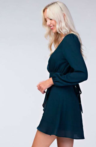 Second Chance Teal Wrap Dress - Side View