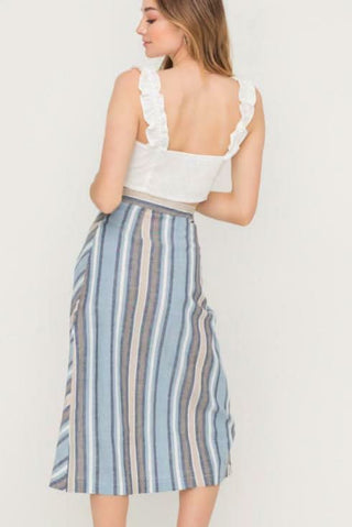 striped midi skirt with high waist and linen fabric