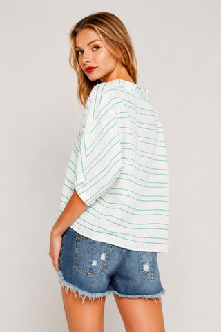 Succulent White and Green Embroidered Tie-Front Top - Back View