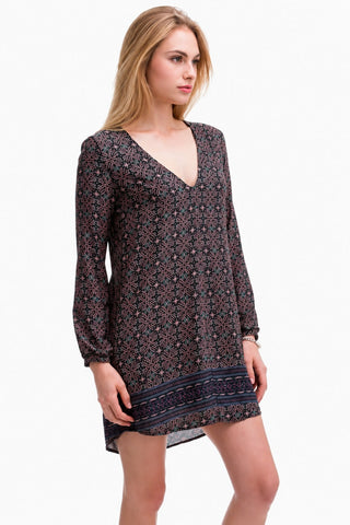 Hampton's Navy and Brown Boho Print Shift Dress - Side View