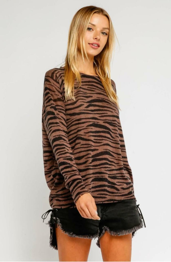 Brown Zebra Print Sweater