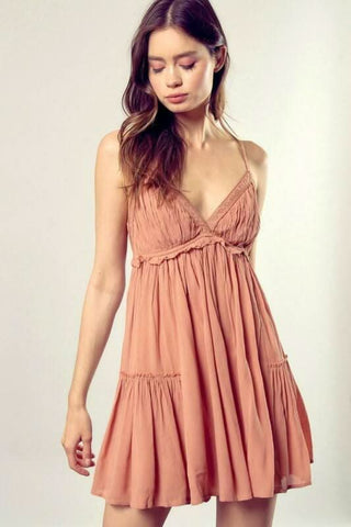 Dani peanut brown ruffle mini dress for summer vacation