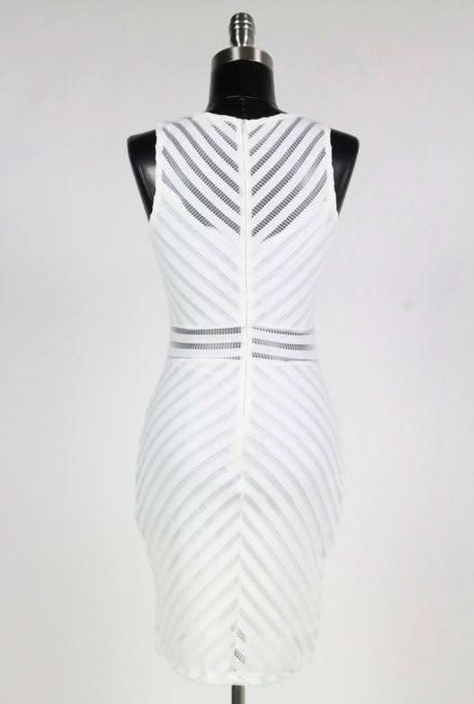 Expectations Mesh White Chevron Striped Dress = Back View