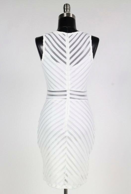 Expectations Mesh White Chevron Striped Dress -  BohoPink