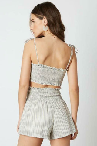 Blue striped two piece short set back view