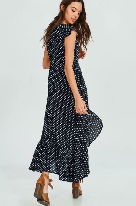 Navy Dot Print Maxi Dresses