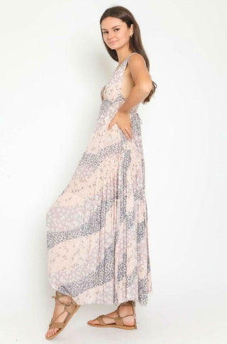 Rania Blush and Grey Print Plunge Maxi Dress - Boho-Chic - Side View