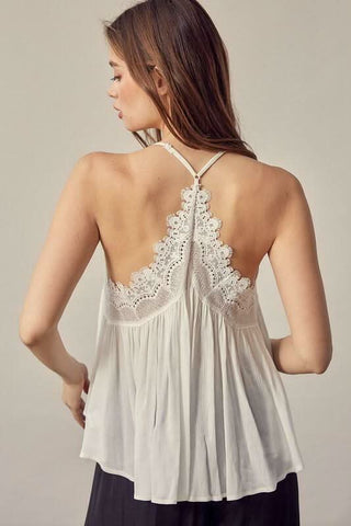 Everything Sweet White Lace Trim Tank Top -  BohoPink