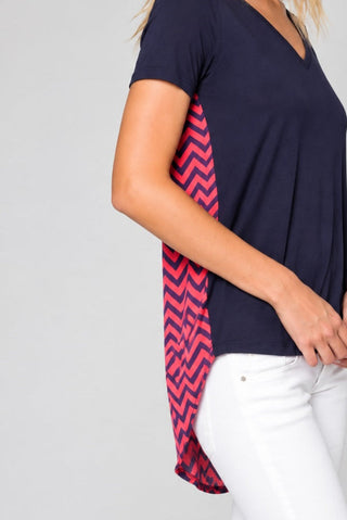 Honey Punch Navy Chevron Print Back Top - Close-Up View