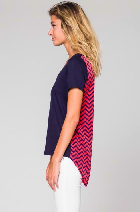 Honey Punch Navy Chevron Print Back Top - Side View