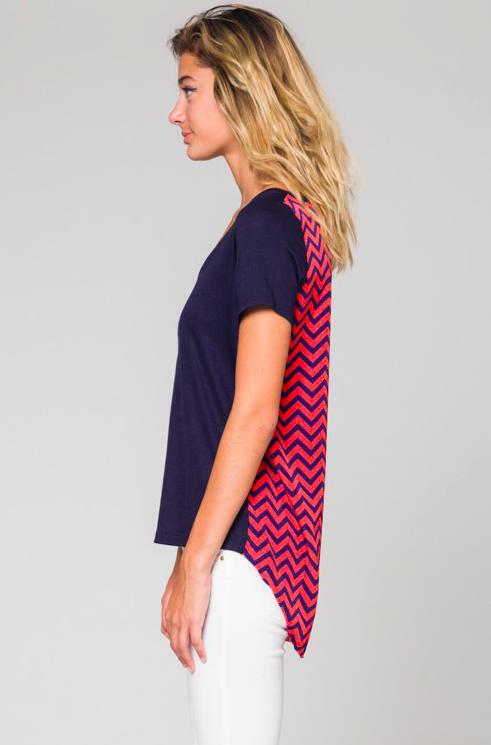 Navy and Red Chevon Back Top