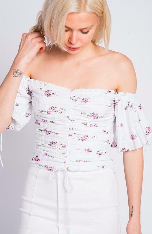 White Floral Puff Sleeve Top