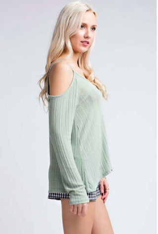 A teen model wiaring the cute So Perfect Sage Long Sleeve Top