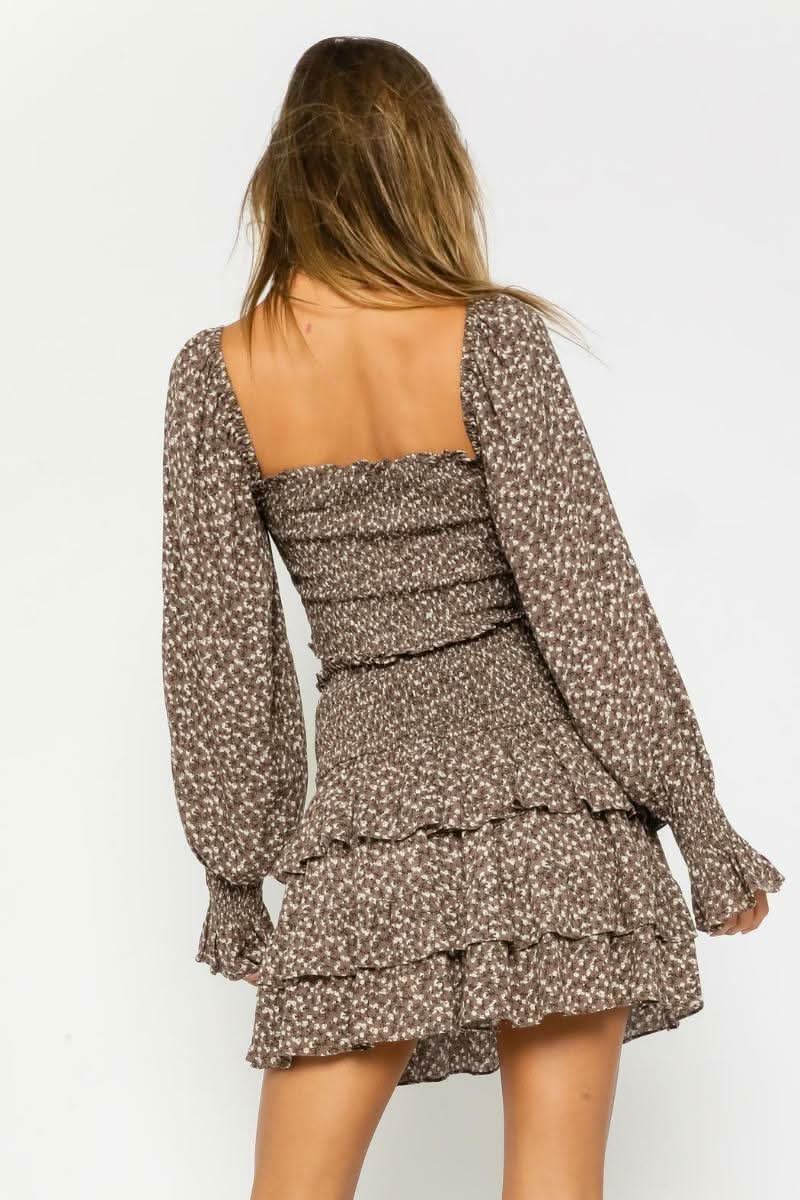 Brown Print Two-Piece Dress 