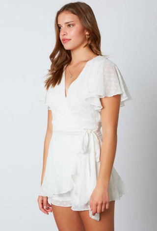 White surplice romper side view