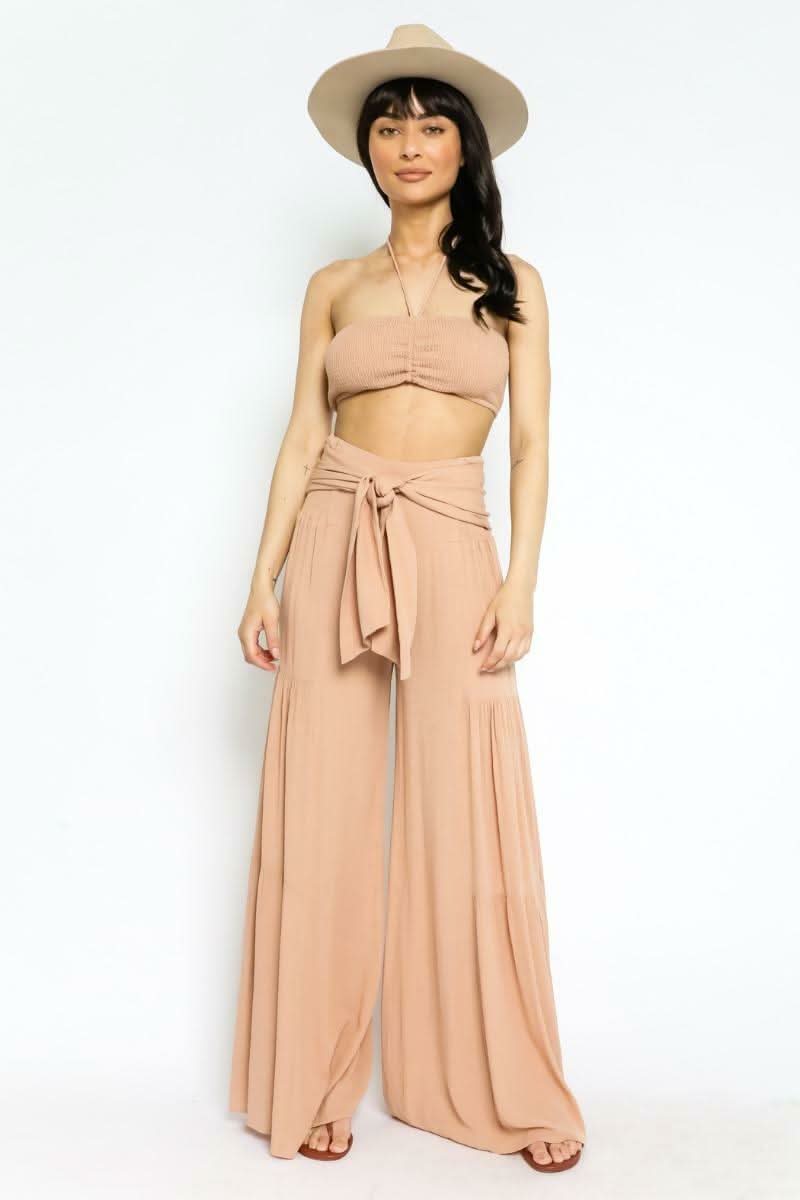 Beige Piece Jumpsuit Palazzo Jumpsuit Boho Pink - Main Image