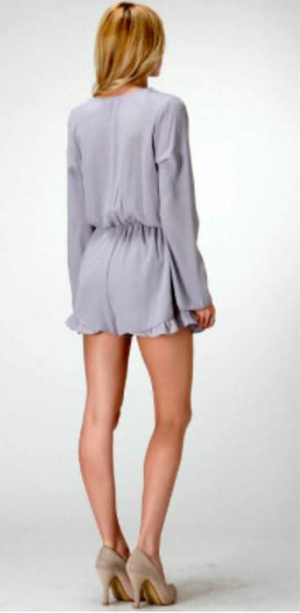 Lola Grey Bell Sleeve Surplice Romper -  BohoPink