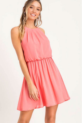 Feeling Flirty Pink Blouson Skater Dress - Front View