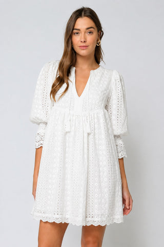 Edwina White Eyelet Shift Dress - White Graduation Dress - Front View
