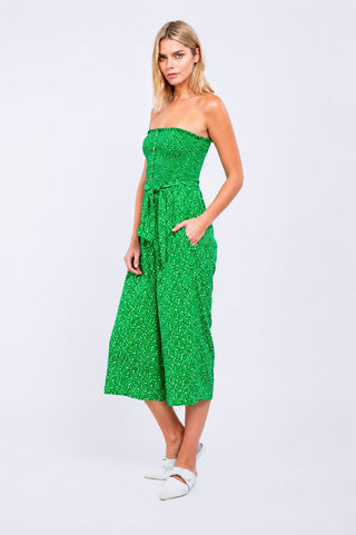 Vineyard Villa Green Floral Strapless Culotte Jumpsuit - Side View