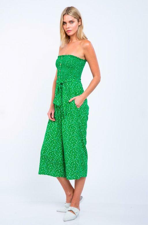 Green Floral Print Strapless Jumpsuit