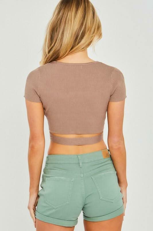Amy Mocha Center Ring Knit Crop Top -  BohoPink