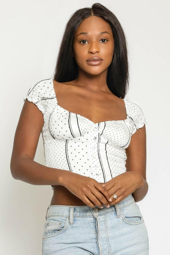 Ivory and Black Print Bustier Crop Top 
