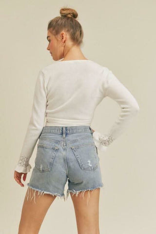 Cutest Ever White Cropped Wrap Sweater - Back View 