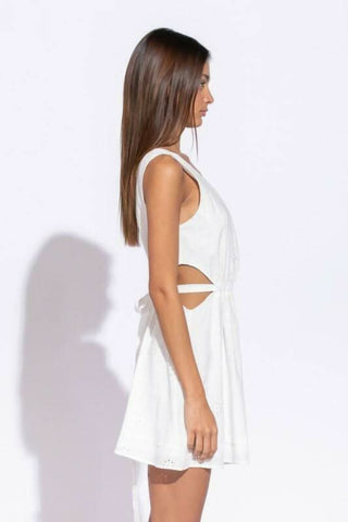 White one shoulder mini dress side view