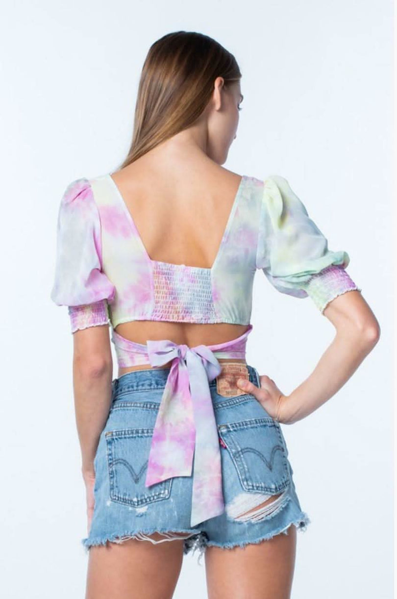 Arinna Rainbow Tie-Dye Wrap Crop Top -  BohoPink