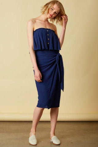 Lagoon Navy Strapless Two-Piece Midi Dress Set styled as a vacation dress