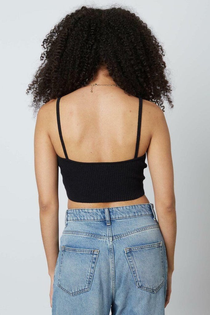 Caitlyn Black Knot-Front Cropped Sweater Tank -  BohoPink