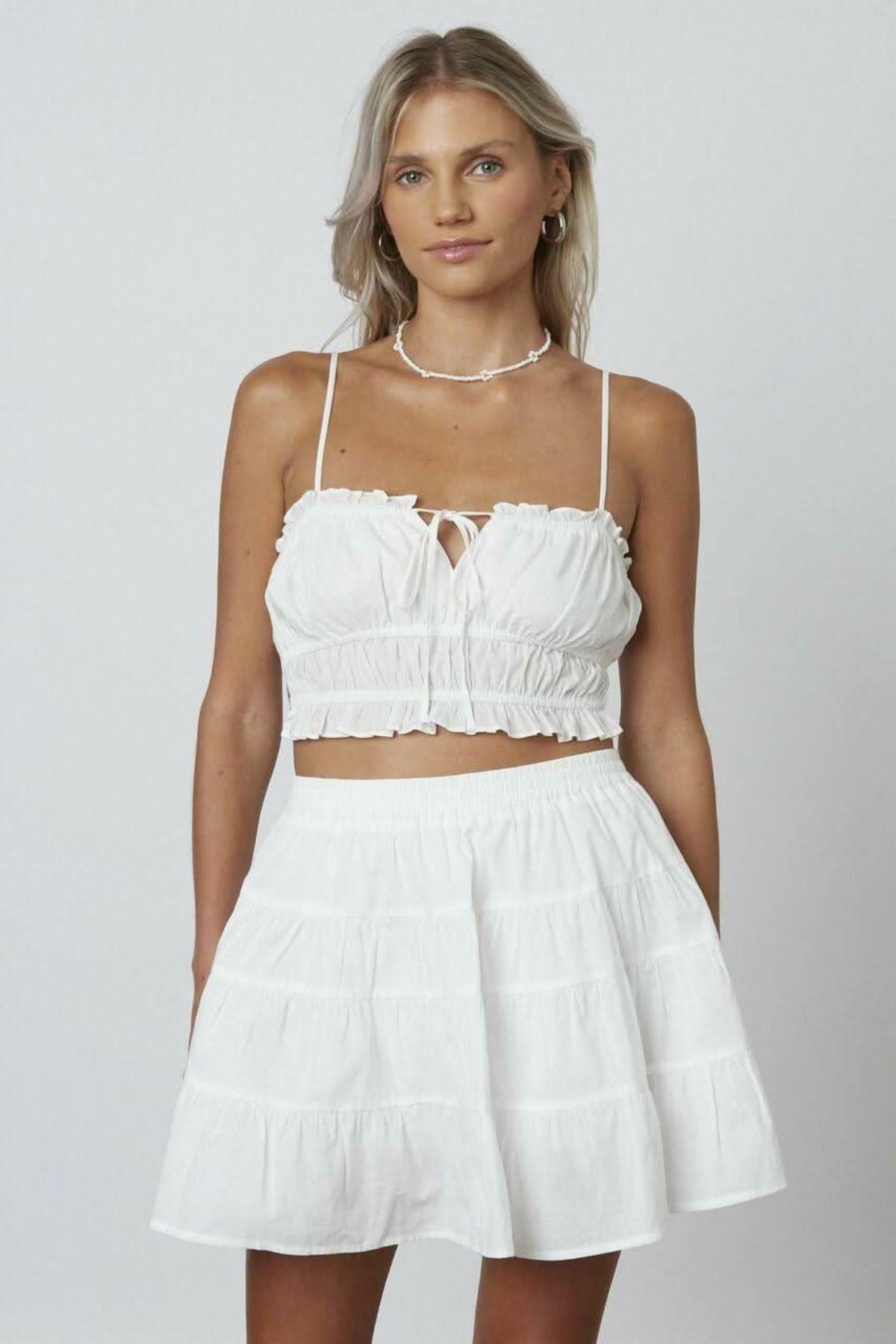 White Two-Piece Mini Dress - Skirt and Top | Boho Pink White Two-Piece Mini Dress - Skirt and Top | Boho Pink