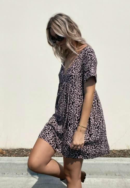 Corrie Leopard Print Romper Dress -  BohoPink