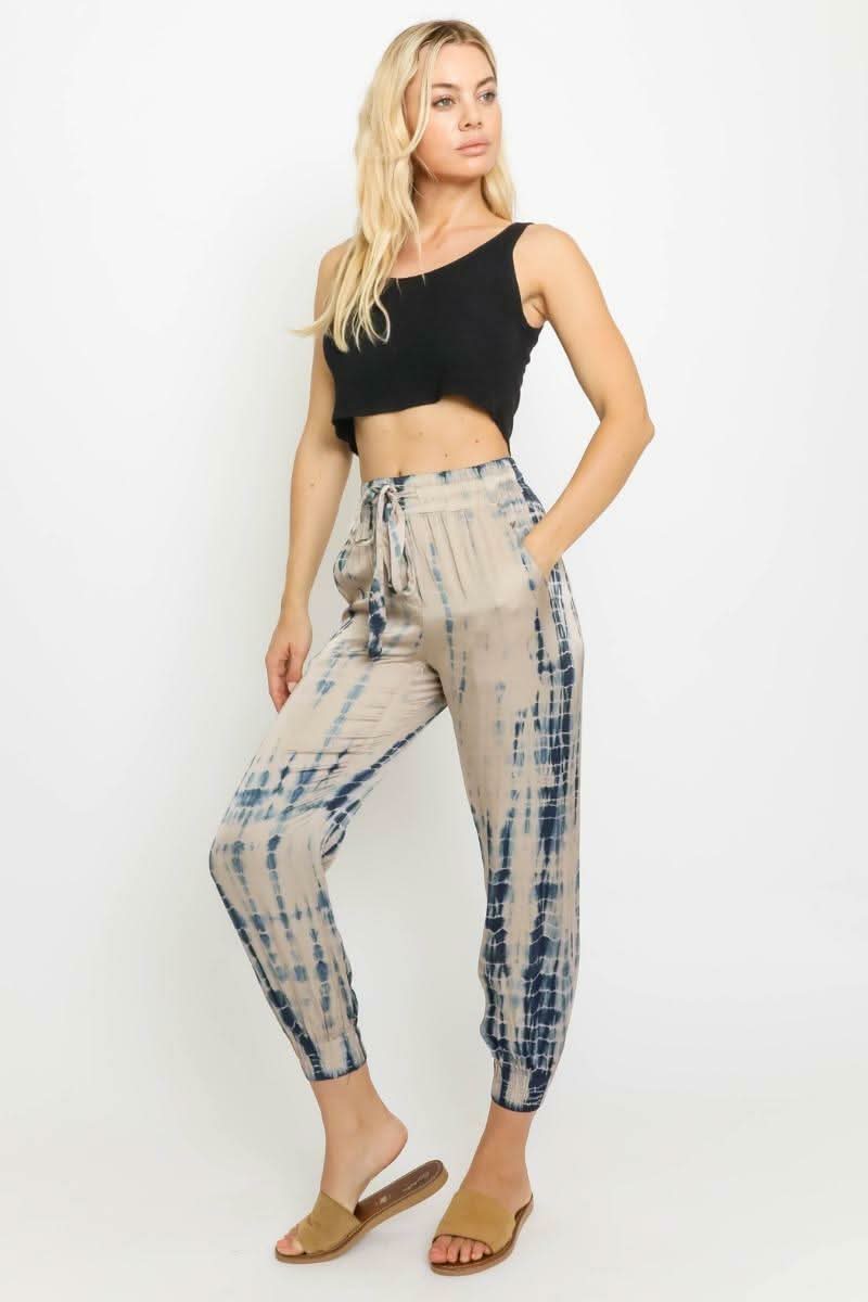 Good Vibes Nude and Navy Blue Tie-Dye Jogger Pants -  BohoPink
