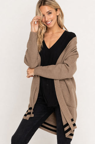 Bianca Taupe and Black Cardigan Sweater - Front View