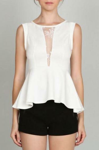 Ark & Co Love Lace Off White Peplum Top - Front View