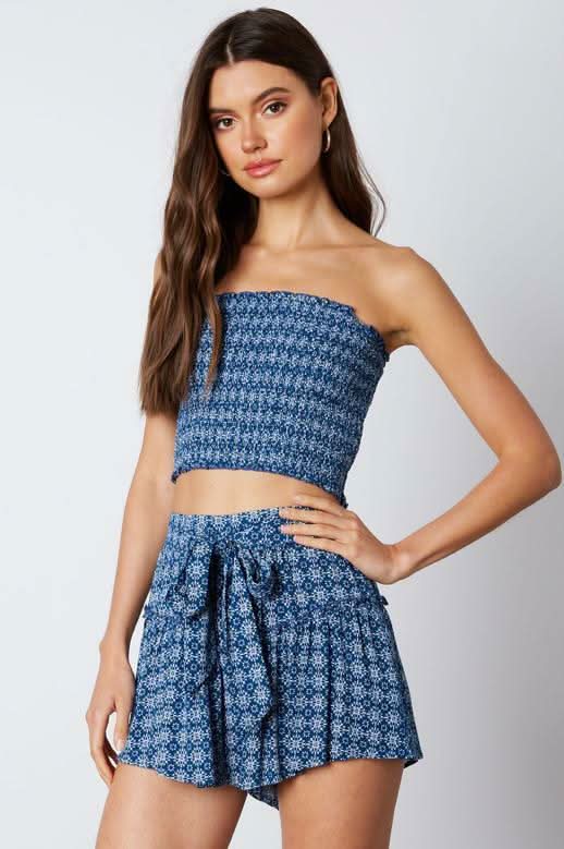 Boho Print Skort Tube Top Set Two Piece Romper Boho Pink