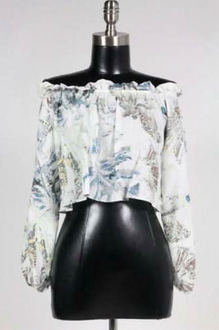 San Nicolas Tropical Print Off-The-Shoulder Crop Top - Front Vie