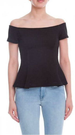 B;acl Pride and Off-The-Shoulder Peplum Top - Front View